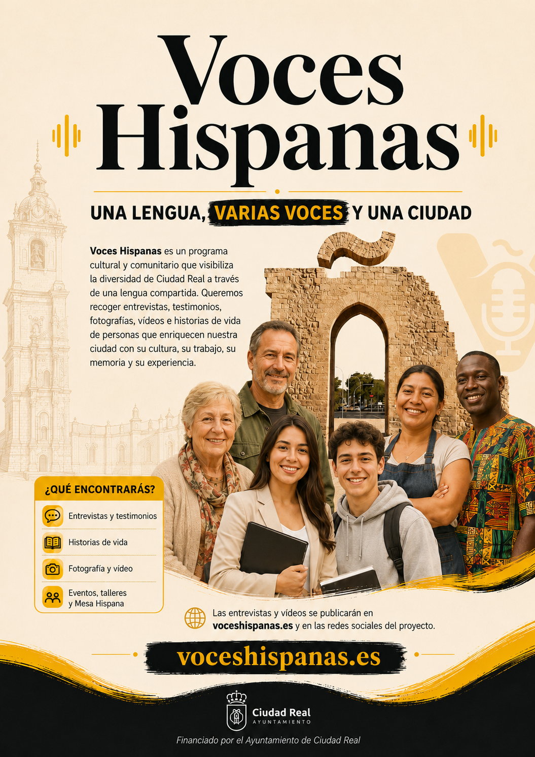 Frontal del folleto A4 de Voces Hispanas