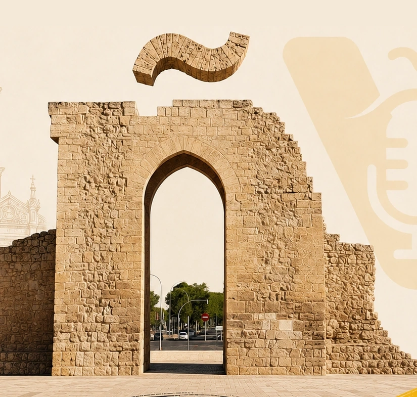 Puerta de Toledo convertida visualmente en una Ñ, símbolo de Voces Hispanas